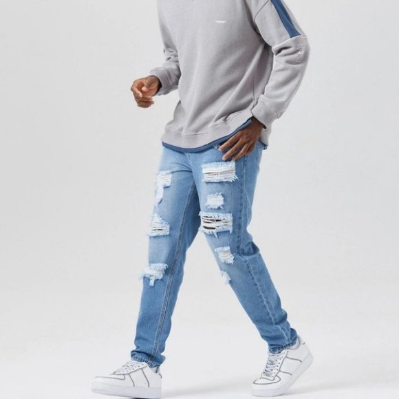 . Other - Mens Ripped Frayed Tapered Jeans